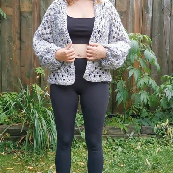 Lavender Fields Crop Coat, Granny Square Hexagon Cardigan, Crochet Jacket - Picture 4 of 12